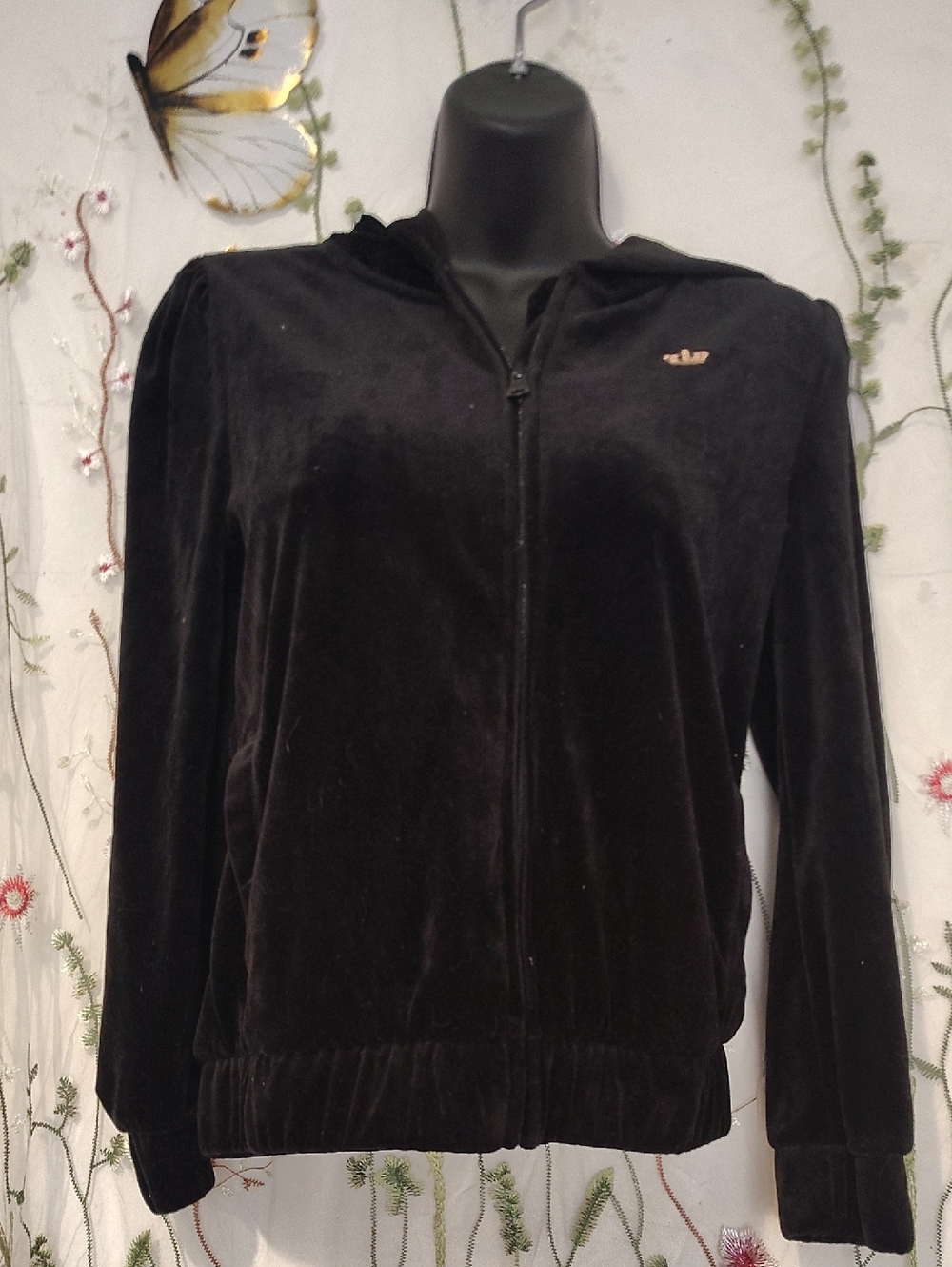 Juicy Couture Black Velour Zip Hoodie with Gold Emblem